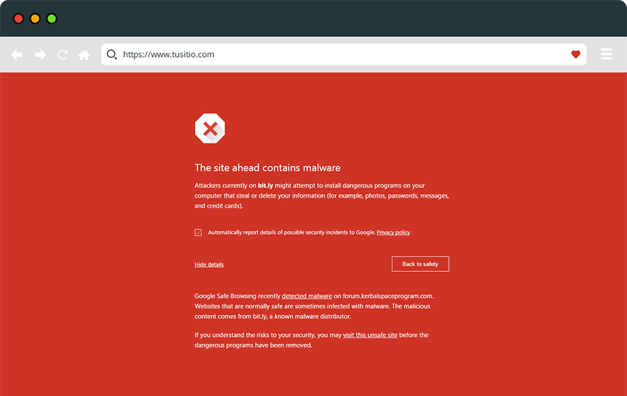 Advertencia de sitio infectado de Google