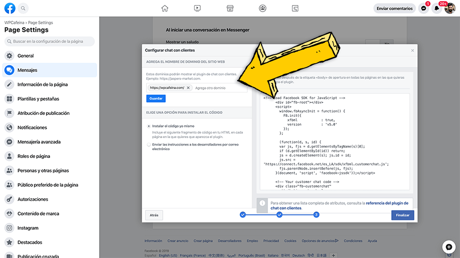Agrega dirección de tu sitio al chat de Facebook