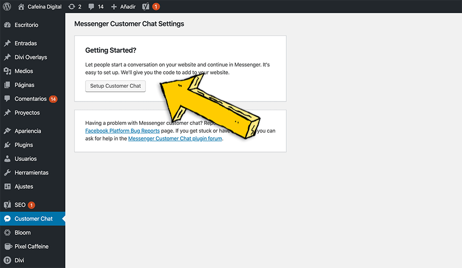 Configuración del chat de Facebook en WordPress