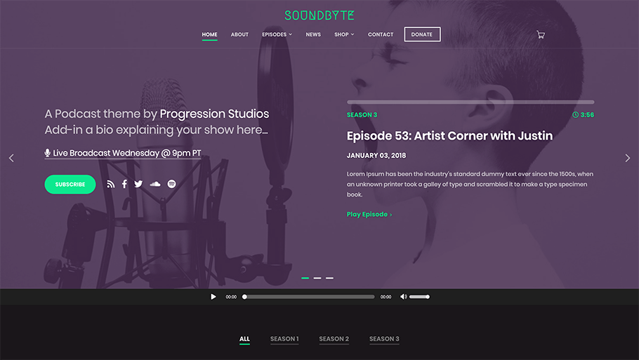 Plantillas de WordPress para podcasts: Soundbyte - La Tutoría